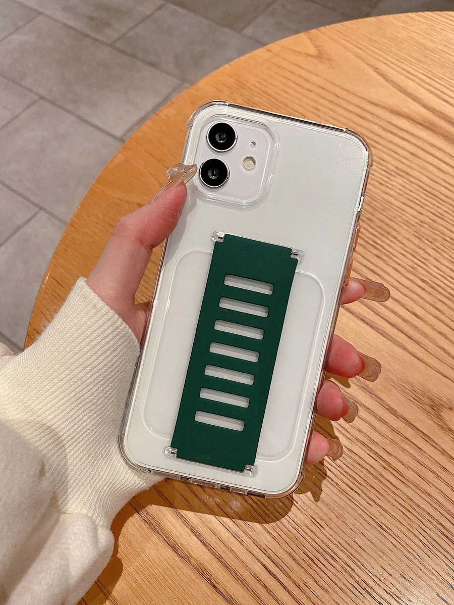 Clear Hand Strap Phone Case - Dark Green - View 1