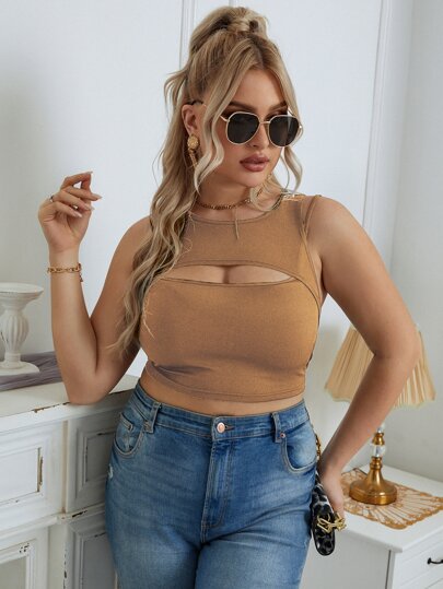 مقاس كبير لباس علوي تانك قص مجوف