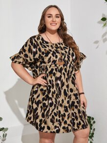 EMERY ROSE Plus Allover Print Flounce Sleeve Dress - Multicolor - View 4