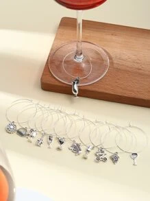 12pcs Ring & Pendant Wine Glass Charms For Party, Gathering - Silver - View 4