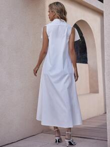 Waterfall Collar Sleeveless Trench Coat - White - View 2