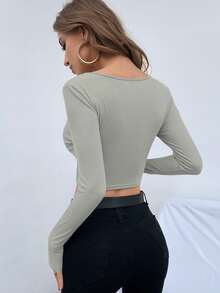 SHEIN Privé Contrast Mesh Square Neck Crop Tee - Grey - View 2