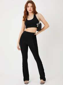 SHEIN Unity Contrast Binding Floral Cut Out Halter Top - Black - View 3