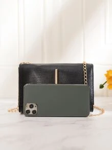 鱷魚壓紋流蘇裝飾翻蓋盒型包 - 黑色 - 查看 4