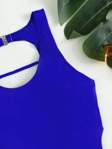 SHEIN Swim Summer Beach Lace-Up One Piece Swimsuit - Royal Blue - View 3