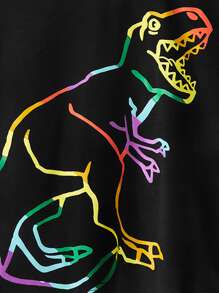 SHEIN 男孩卡通图案时尚恐龙印花短袖 T 恤 - 黑色 - 查看 3