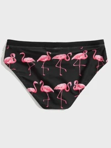 Manfinity Men Flamingo Print Knot Waist Swim Brief - Black - View 2