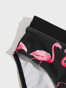 Manfinity Men Flamingo Print Knot Waist Swim Brief - Black - View 4