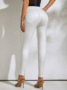 Quần nữ Túi Nút phía trước màu trơn Hấp dẫn - trắng - Xem 2