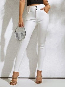 Quần nữ Túi Nút phía trước màu trơn Hấp dẫn - trắng - Xem 6