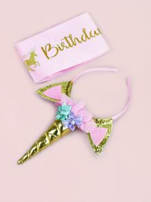 2pcs Birthday Decorative Sash & Hair Hoop - Multicolor - View 3