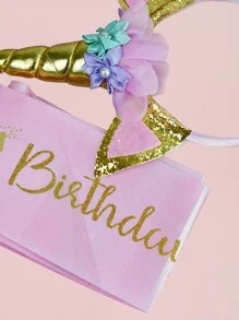 2pcs Birthday Decorative Sash & Hair Hoop - Multicolor - View 4