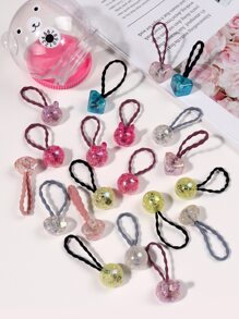 20入組女童卡通動物球髮圈,可愛小熊設計,包裝出售