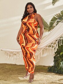 Slaydiva Đầm Plus Size Lộ Lưng Đá hoa Gợi cảm - Nhiều màu - Xem 5