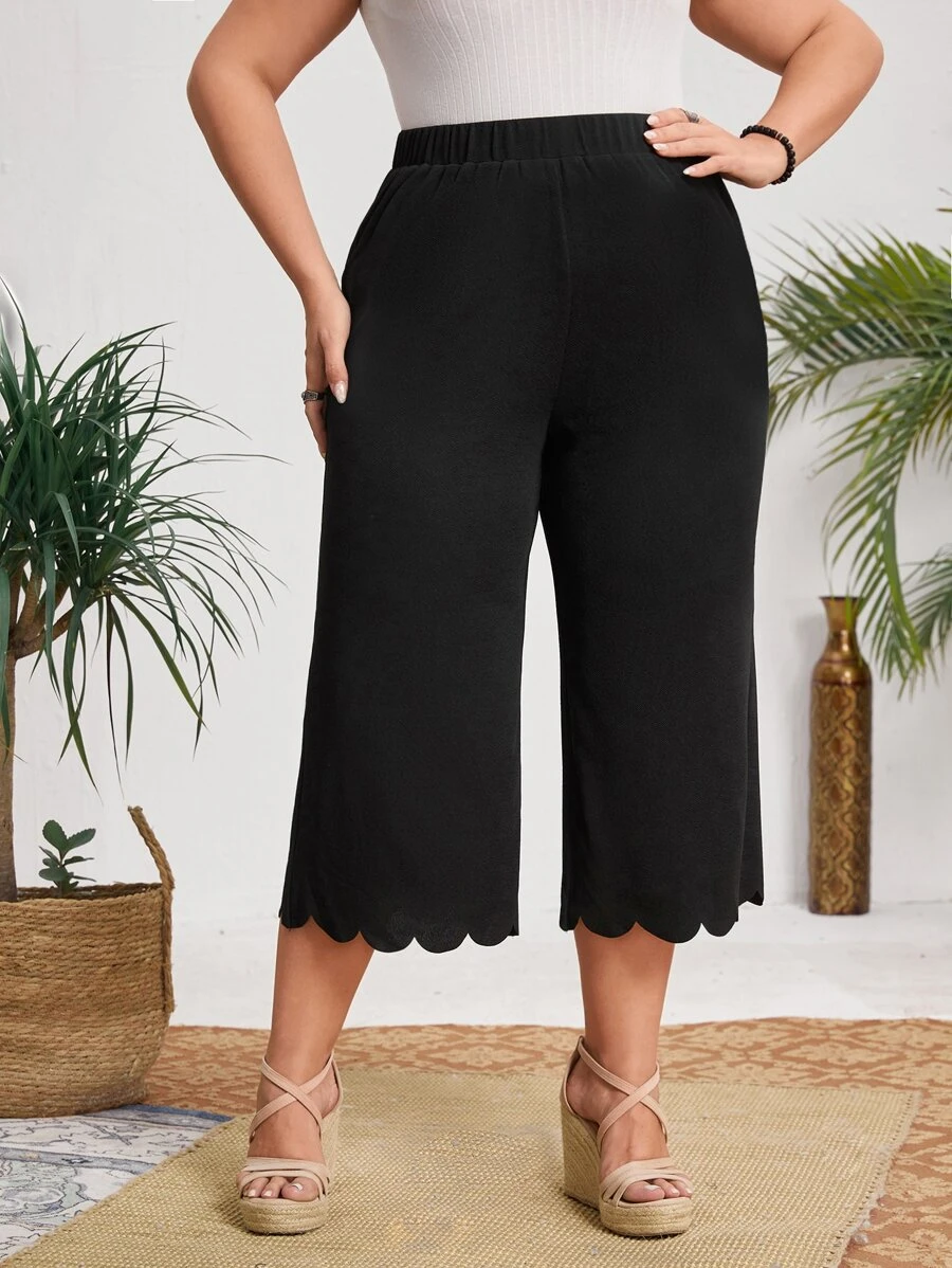 EMERY ROSE Plus High Waist Scallop Wide Leg Trousers