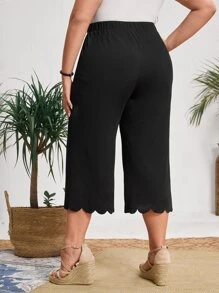EMERY ROSE Plus High Waist Scallop Wide Leg Trousers