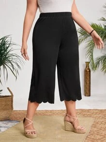 EMERY ROSE Plus High Waist Scallop Wide Leg Trousers