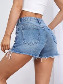Shorts en mezclilla con lavado ligero bajo crudo - Lavado ligero - Ver 2