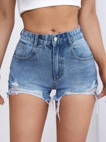 Shorts en mezclilla con lavado ligero bajo crudo - Lavado ligero - Ver 5