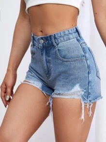 Shorts en mezclilla con lavado ligero bajo crudo - Lavado ligero - Ver 3