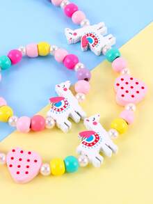 女孩愛心裝飾串珠手鏈和項鏈 - 彩色 - 查看 4