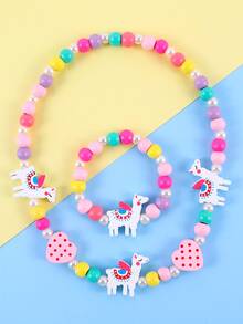 女孩愛心裝飾串珠手鏈和項鏈 - 彩色 - 查看 8