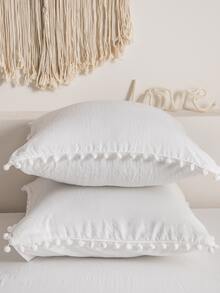 1雙絨球裝飾枕套不附帶枕芯 - 白色 - 查看 6