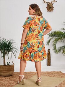 SHEIN Đầm Plus Size Viên lá sen Nhiệt đới Boho - Nhiều màu - Xem 2