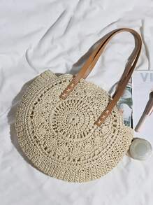 Yogodlns Hollow Out Circle Straw Bag - Beige - View 1