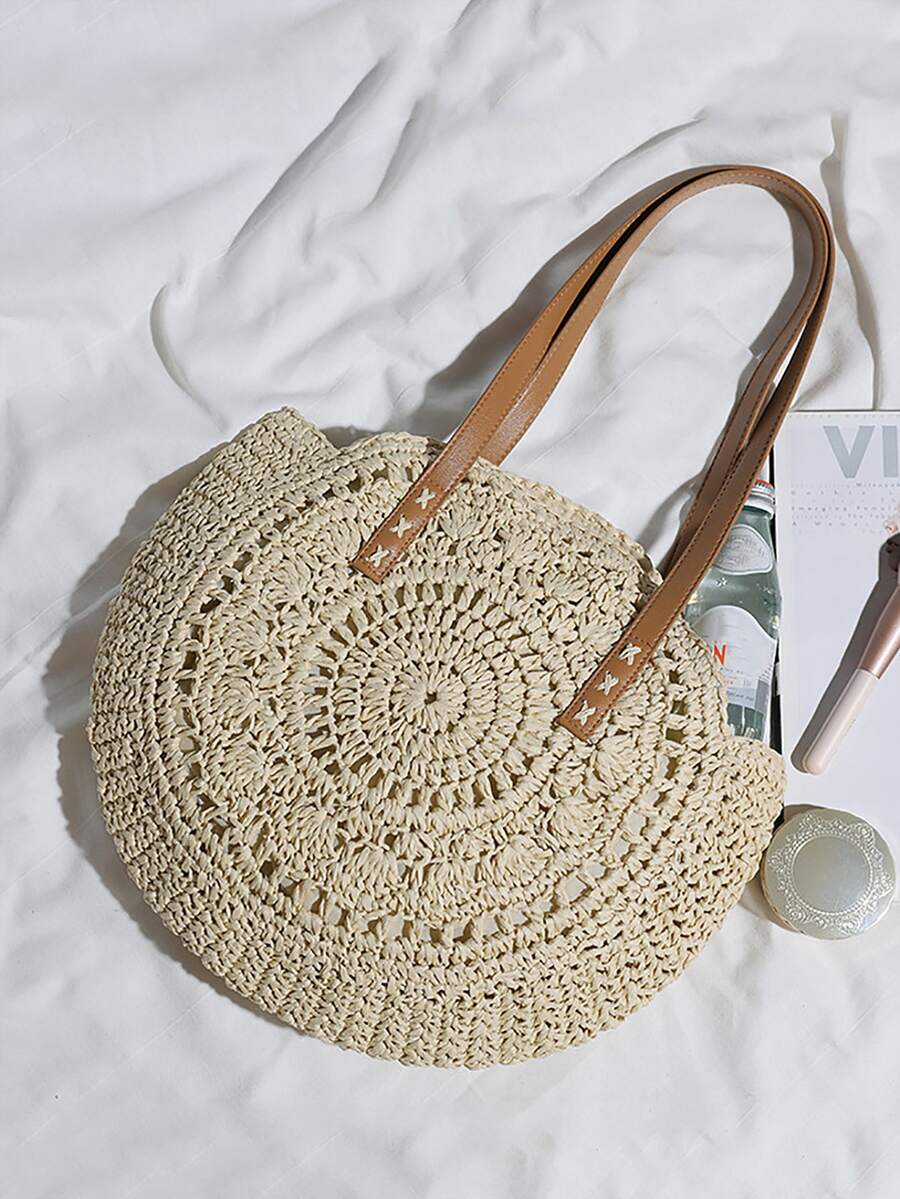 Yogodlns Hollow Out Circle Straw Bag - Beige - View 1