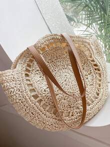 Yogodlns Hollow Out Circle Straw Bag - Beige - View 3