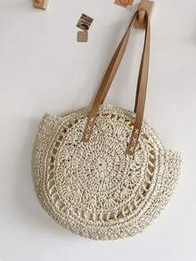 Yogodlns Hollow Out Circle Straw Bag - Beige - View 4