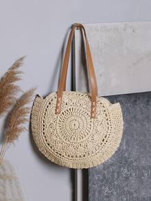 Yogodlns Hollow Out Circle Straw Bag - Beige - View 5
