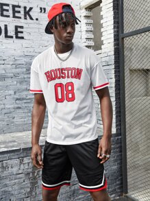 Manfinity Men Varsity Print Mesh Top And Shorts Set - Black and White - View 1