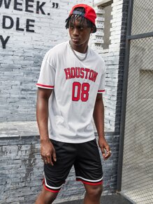 Manfinity Men Varsity Print Mesh Top And Shorts Set - Black and White - View 3