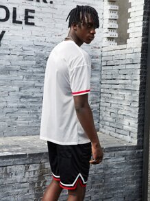 Manfinity Men Varsity Print Mesh Top And Shorts Set - Black and White - View 6