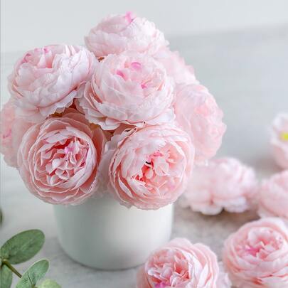 Set de 12/24 piezas de flores de peonía artificiales con tallos para decoración de bodas, fiestas, pasteles, centro de mesa del hogar, sala de estar, decoración de otoño, escritorio, jardín y decoración de habitación