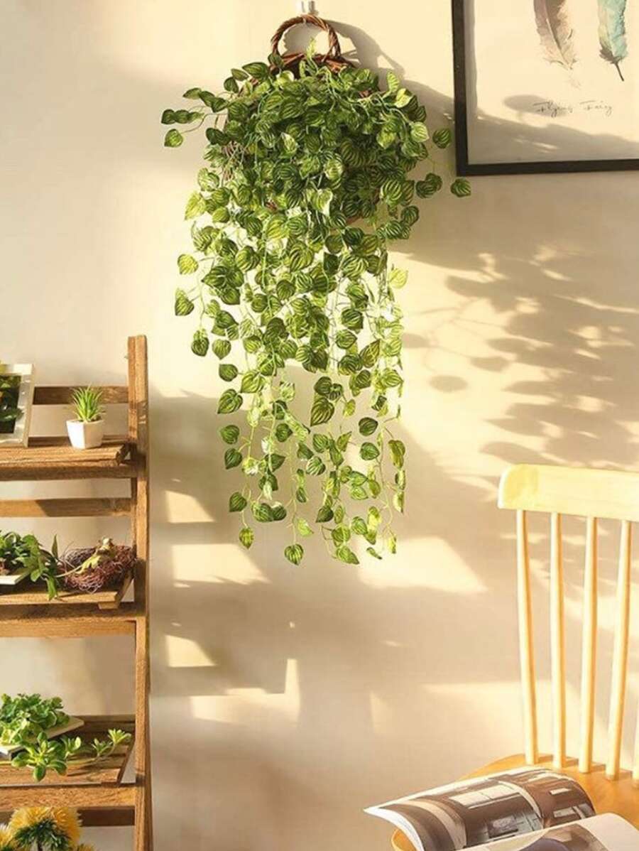 1入/2入假藤蔓人造常春藤掛植物，假絲葉綠色花環藤蔓，適用於室內外園藝門牆掛籃婚禮派對桌面裝飾 - 綠色 - 查看 1