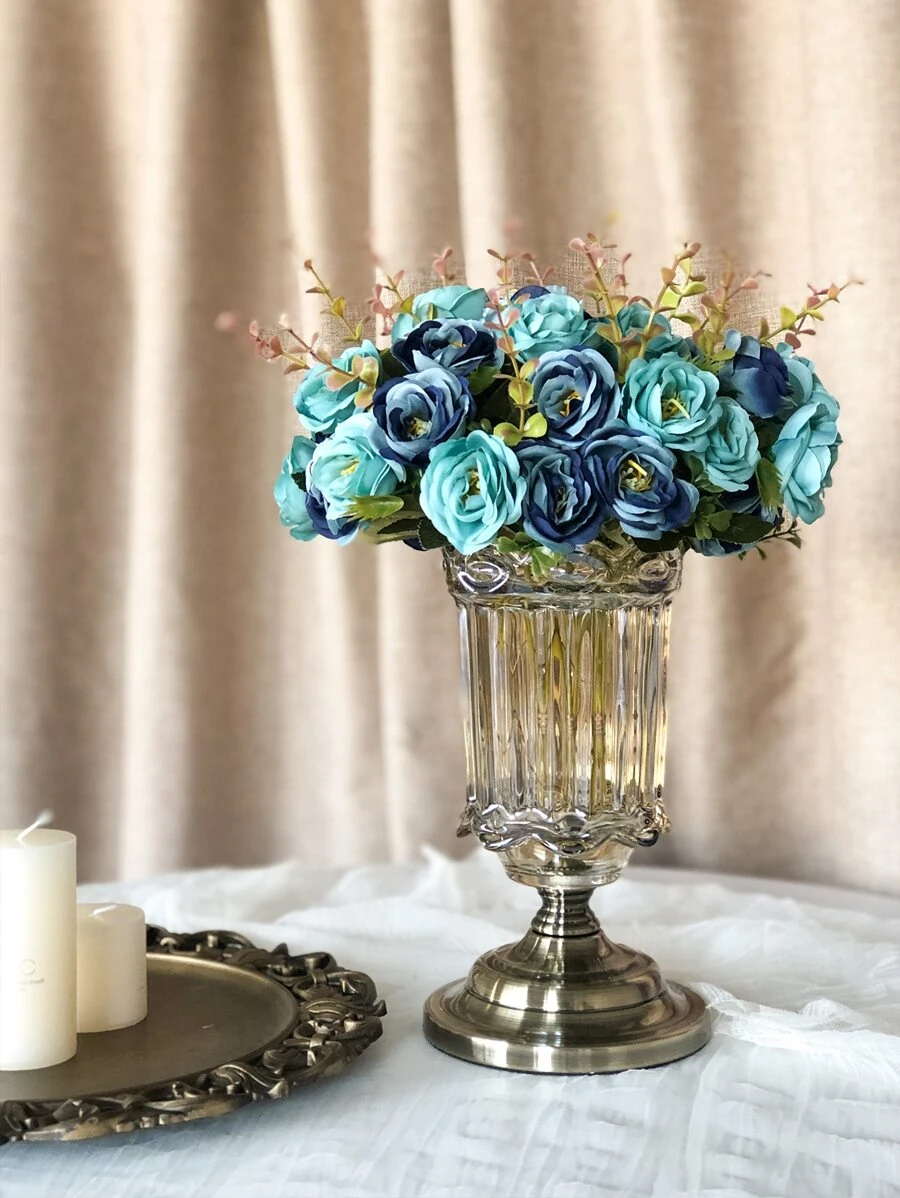 1bunch Artificial Rose, Faux Flower Bouquet For Home Decor - Blue - View 1