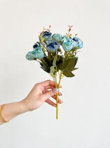 1bunch Artificial Rose, Faux Flower Bouquet For Home Decor - Blue - View 2
