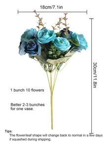 1bunch Artificial Rose, Faux Flower Bouquet For Home Decor - Blue - View 4