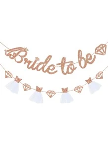 2pcs Bride-to-be Party Decoration Pennant Flags, Letter Banner - Rose Gold - View 2