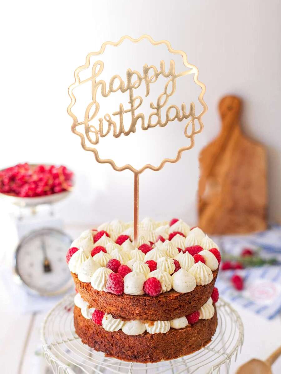 2 piezas Decoración de pastel decorativo de cumpleaños - Dorado - Ver 1