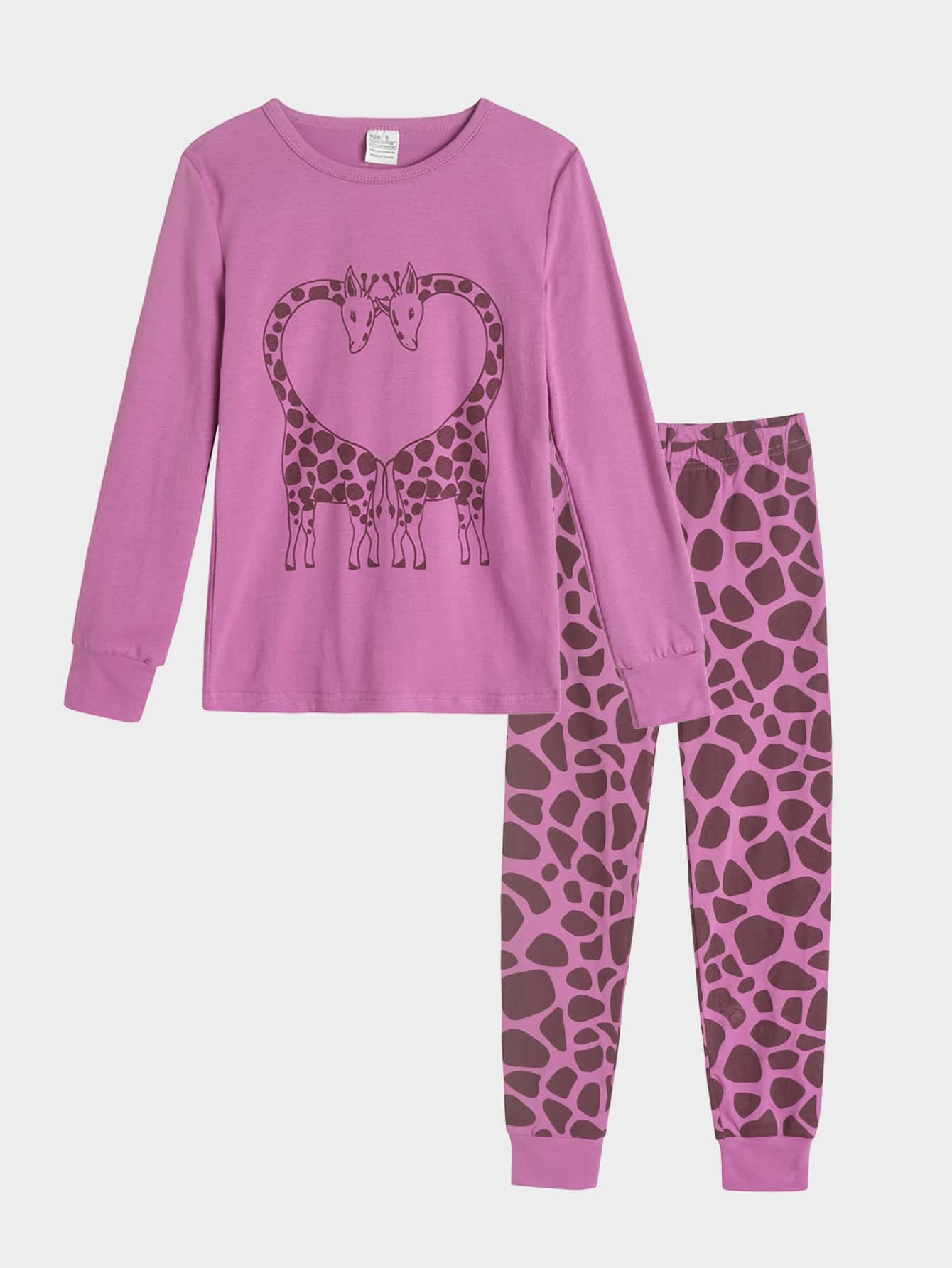 Girls Giraffe Print Tee and Pants Snug Fit Lounge Set - Multicolor - View 1