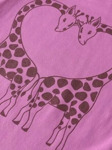 Girls Giraffe Print Tee and Pants Snug Fit Lounge Set - Multicolor - View 3