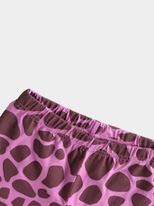 Girls Giraffe Print Tee and Pants Snug Fit Lounge Set - Multicolor - View 5