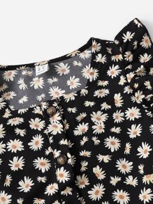 SHEIN Bộ hai mảnh Gái Thắt lưng Xù Nút phía trước Hoa Tất cả trên in Boho - Nhiều màu - Xem 3