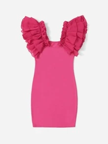 SHEIN Fille Robe ajustée manches multicouches