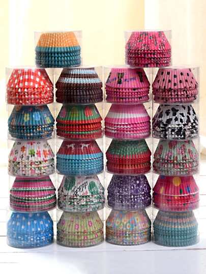 100入組隨機印刷防油杯子蛋糕紙杯