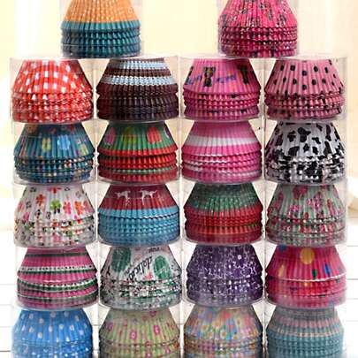 100入組隨機印刷防油杯子蛋糕紙杯